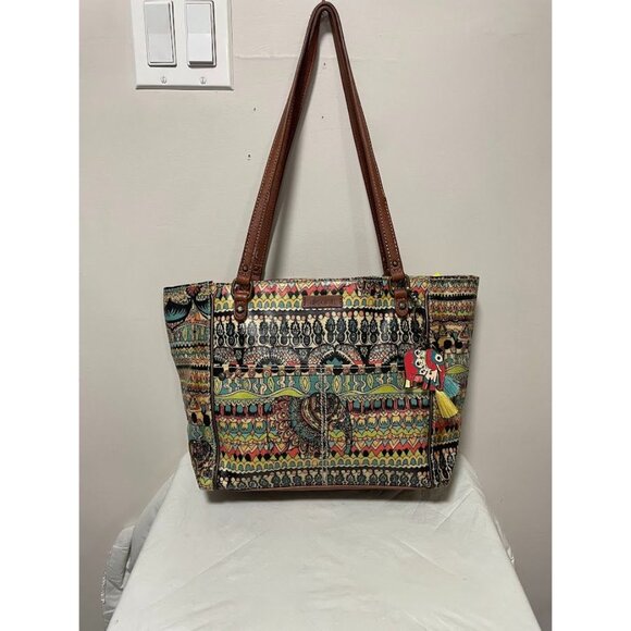 Sakroots Coated Canvas Shoulder Metro Tote Handbag (One Size, Aqua One World) - Picture 3 of 9